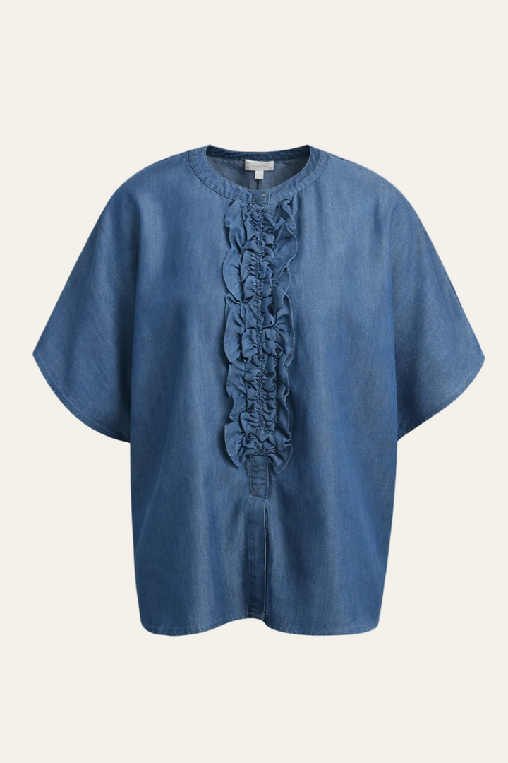 Milano Italy - Oversized Rüschenbluse Denim