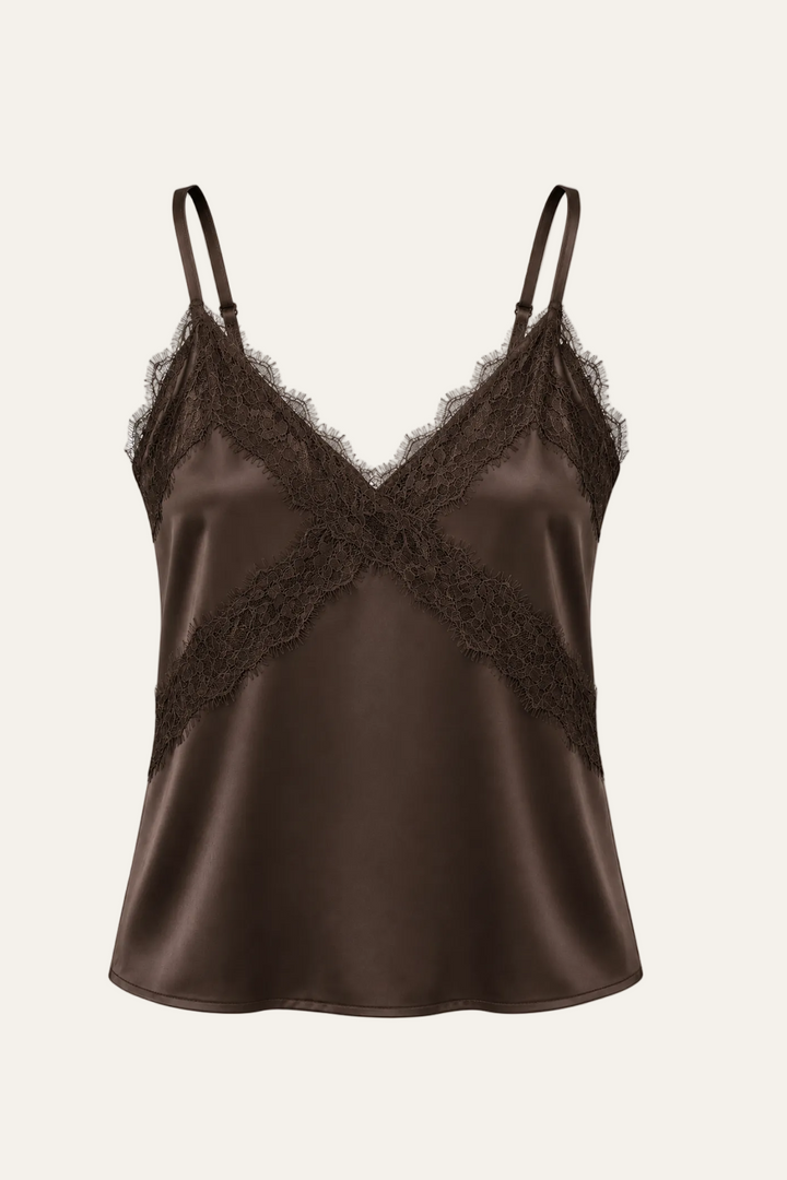 Satin Top mit Spitze