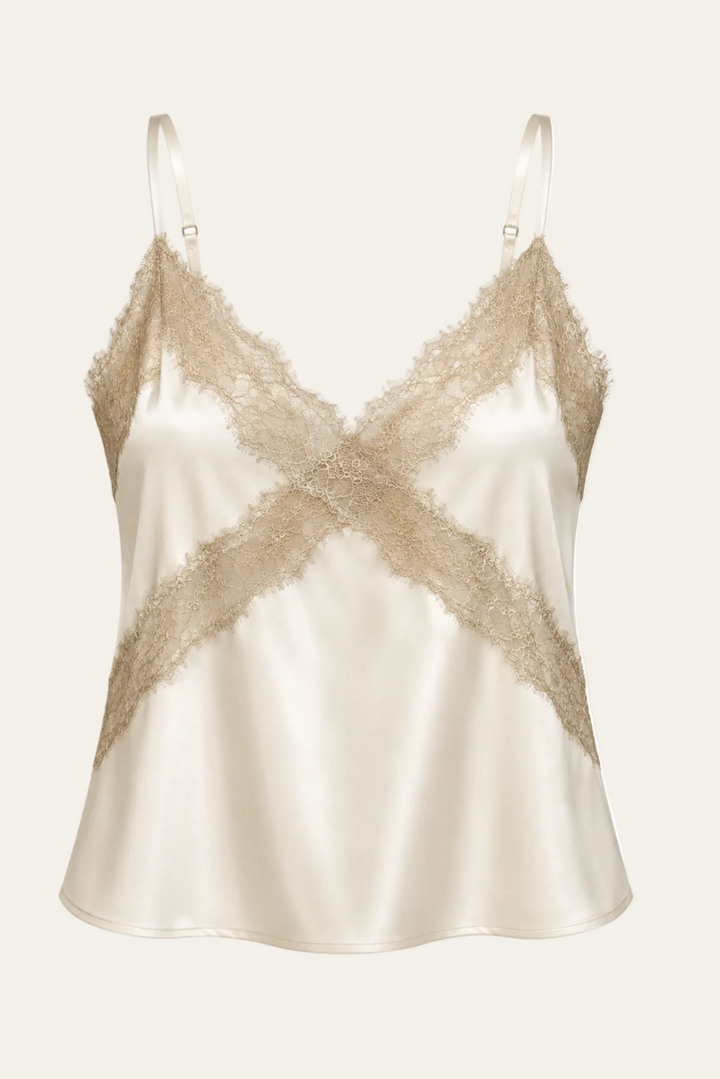 Satin Top mit Spitze