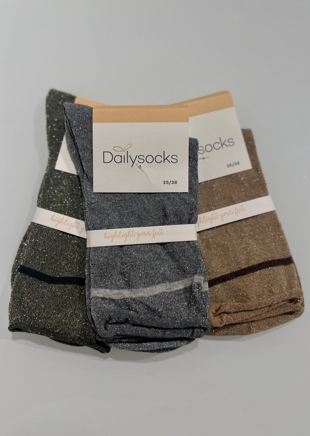 Dailysocks "Chloe" - taupe/khaki - gold /silber