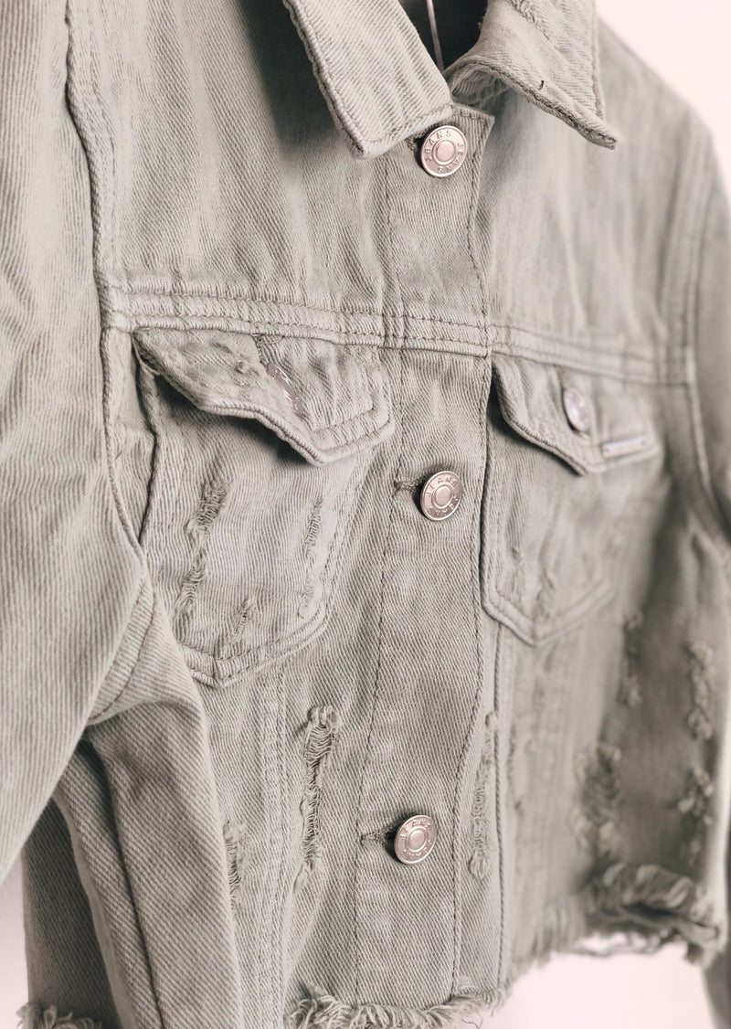 Cropped Jeansjacke - Noelle - Salbei