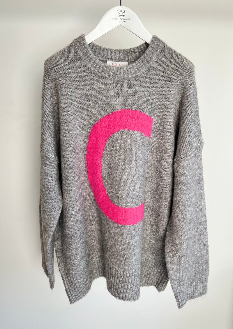 Oversized Strickpullover "Callie" - Grey/Pink