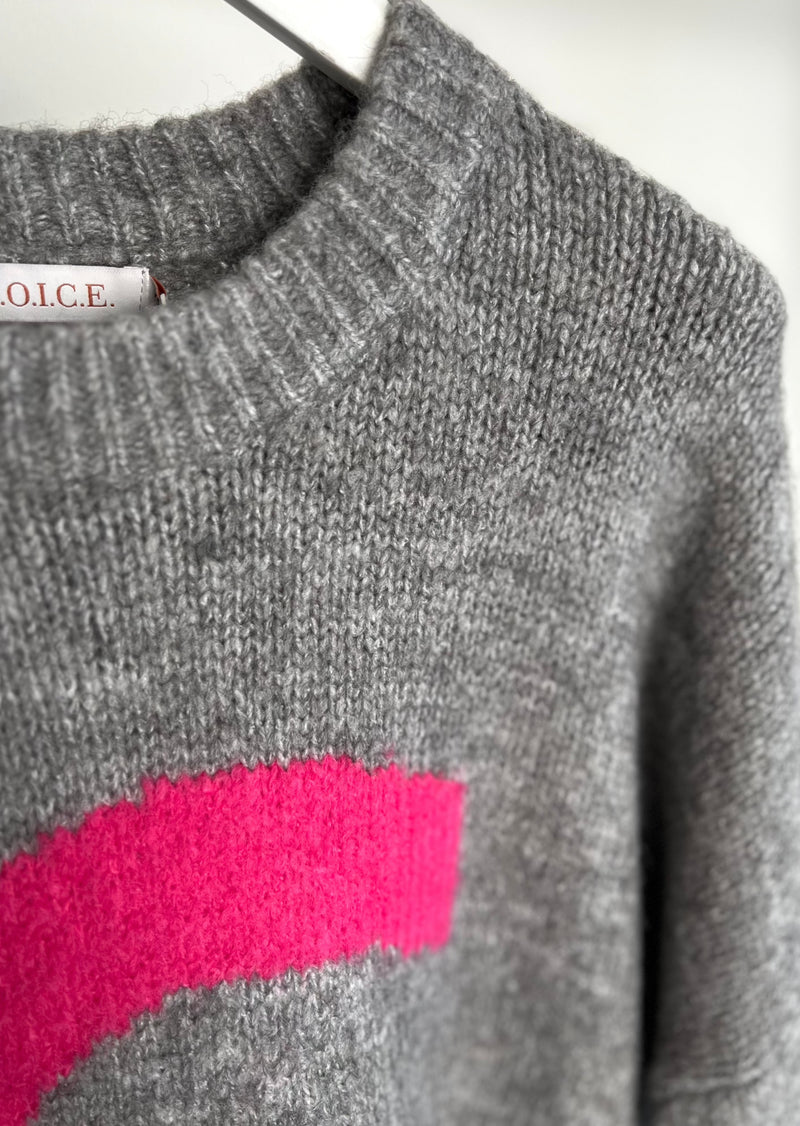 Oversized Strickpullover "Callie" - Grey/Pink