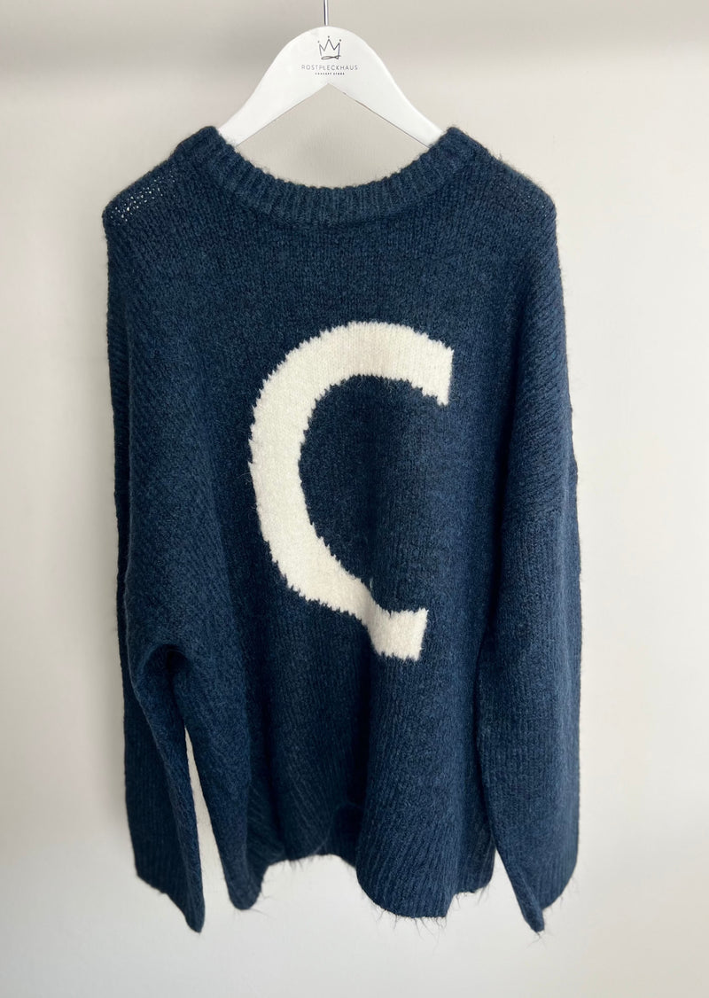 Oversized Strickpullover "Callie" - Navy/Offwhite